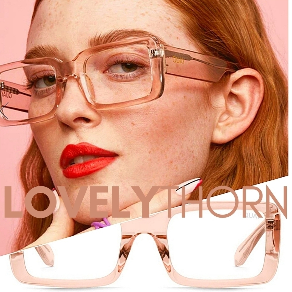 QUAY // ltd ed rectangle bevel clear champagne frame blue light glasses